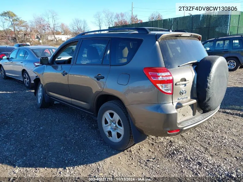 2012 Toyota Rav4 VIN: 2T3ZF4DV8CW130806 Lot: 40821210