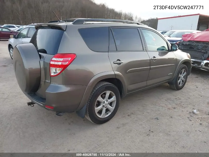 2012 Toyota Rav4 Limited VIN: 2T3DF4DV5CW247771 Lot: 40826785