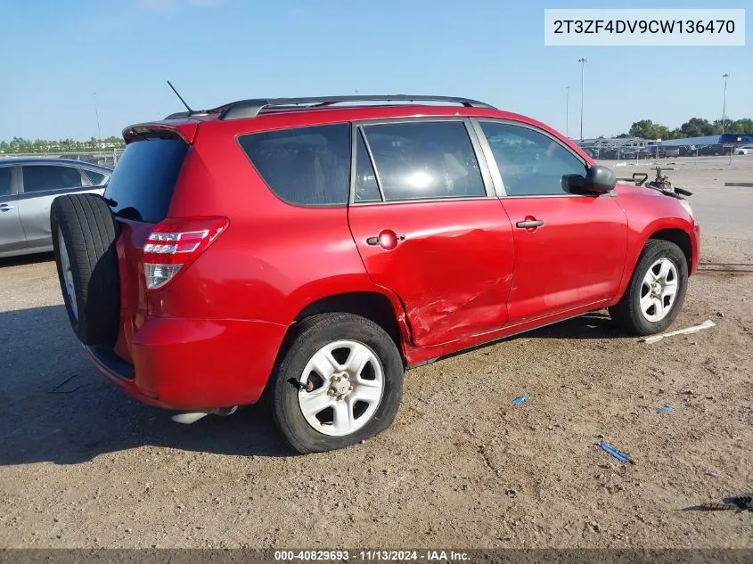 2012 Toyota Rav4 VIN: 2T3ZF4DV9CW136470 Lot: 40829693