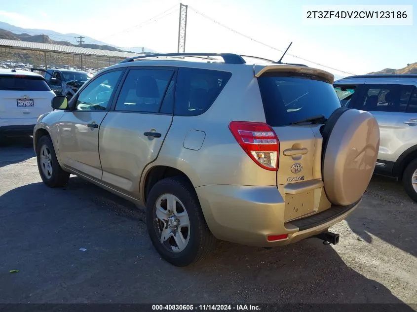 2012 Toyota Rav4 VIN: 2T3ZF4DV2CW123186 Lot: 40830605