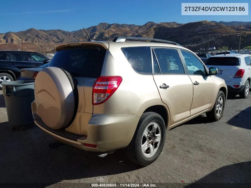 2012 Toyota Rav4 VIN: 2T3ZF4DV2CW123186 Lot: 40830605