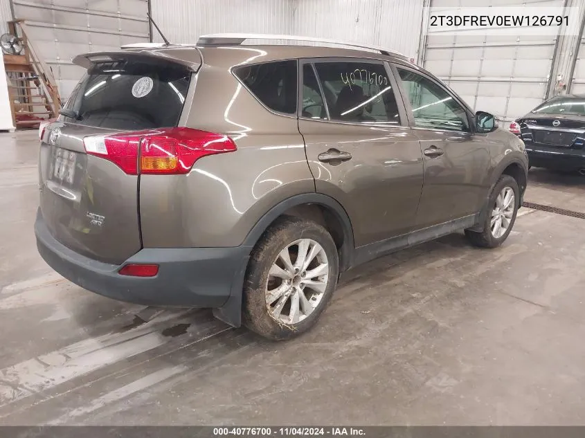 2014 Toyota Rav4 Limited VIN: 2T3DFREV0EW126791 Lot: 40776700