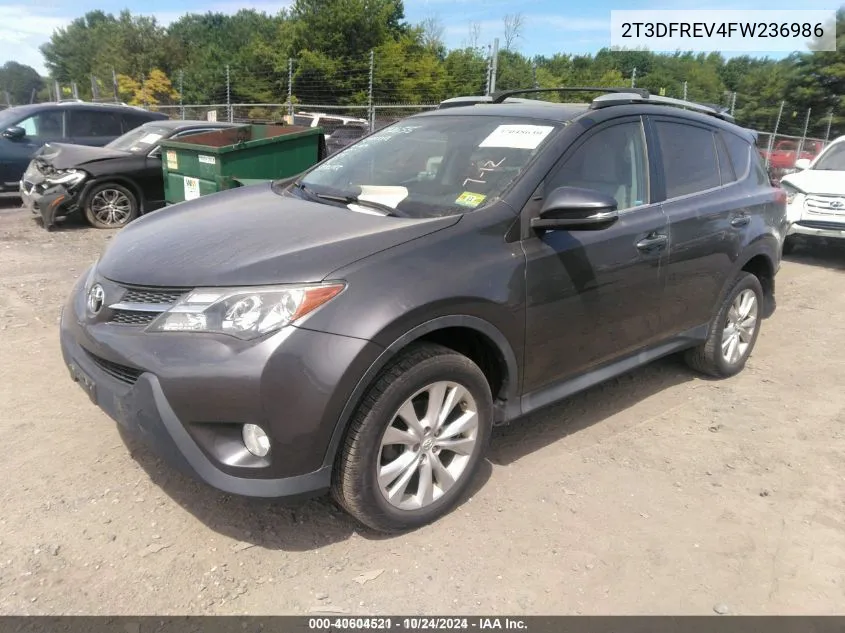 2015 Toyota Rav4 Limited VIN: 2T3DFREV4FW236986 Lot: 40604521