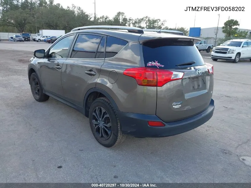 2015 Toyota Rav4 Le VIN: JTMZFREV3FD058202 Lot: 40720297