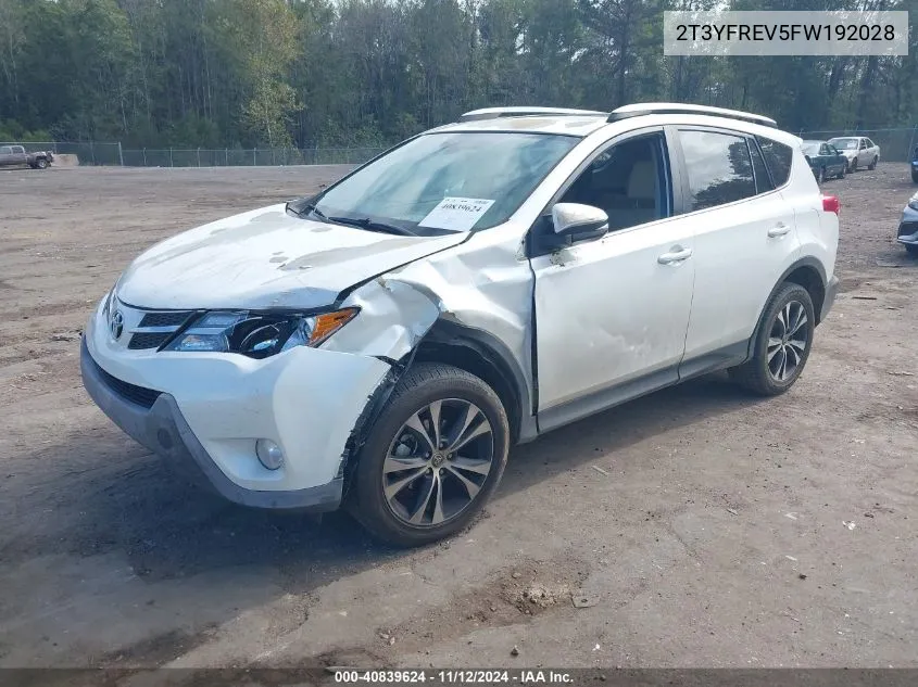 2015 Toyota Rav4 Limited VIN: 2T3YFREV5FW192028 Lot: 40839624