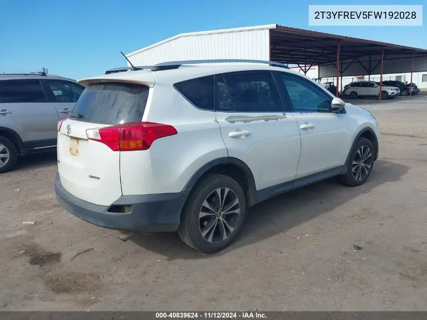 2015 Toyota Rav4 Limited VIN: 2T3YFREV5FW192028 Lot: 40839624