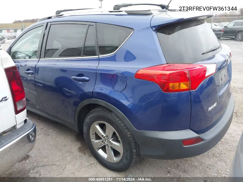 2015 Toyota Rav4 Xle VIN: 2T3RFREV0FW361344 Lot: 40851281