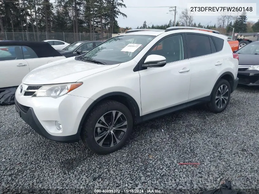 2015 Toyota Rav4 Limited VIN: 2T3DFREV7FW260148 Lot: 40895372