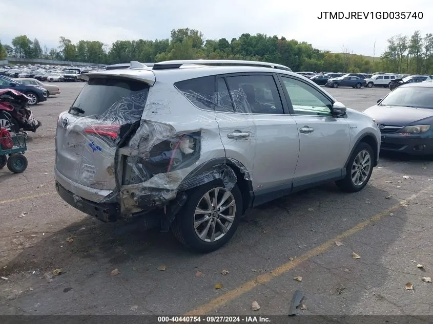 2016 Toyota Rav4 Hybrid Limited VIN: JTMDJREV1GD035740 Lot: 40440754