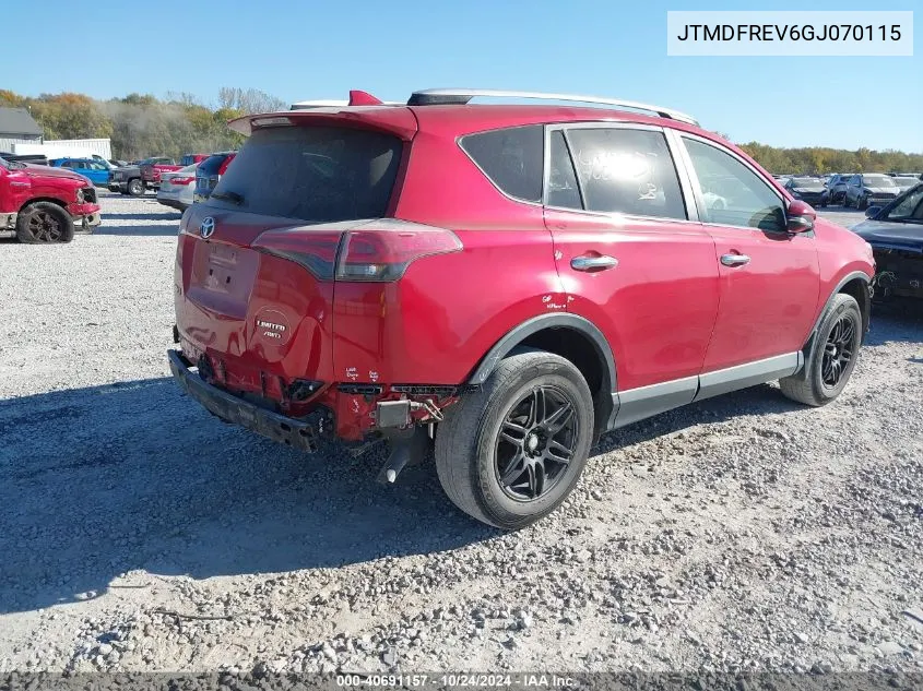 2016 Toyota Rav4 Limited VIN: JTMDFREV6GJ070115 Lot: 40691157