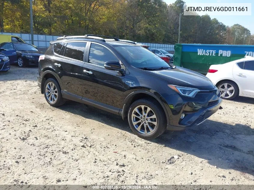 2016 Toyota Rav4 Hybrid Limited VIN: JTMDJREV6GD011661 Lot: 40728335