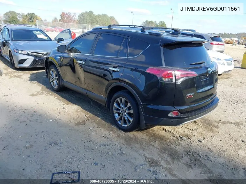 2016 Toyota Rav4 Hybrid Limited VIN: JTMDJREV6GD011661 Lot: 40728335