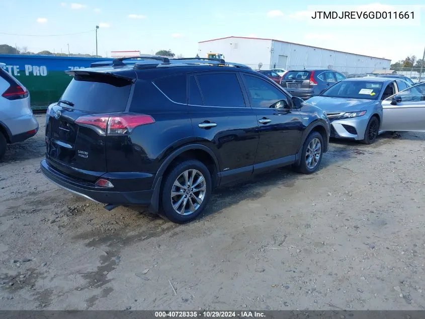 2016 Toyota Rav4 Hybrid Limited VIN: JTMDJREV6GD011661 Lot: 40728335