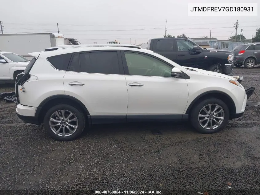 2016 Toyota Rav4 Limited VIN: JTMDFREV7GD180931 Lot: 40760854