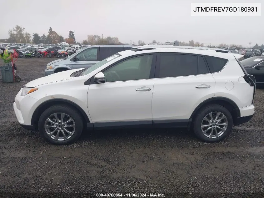 2016 Toyota Rav4 Limited VIN: JTMDFREV7GD180931 Lot: 40760854