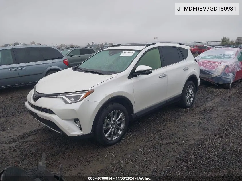 2016 Toyota Rav4 Limited VIN: JTMDFREV7GD180931 Lot: 40760854