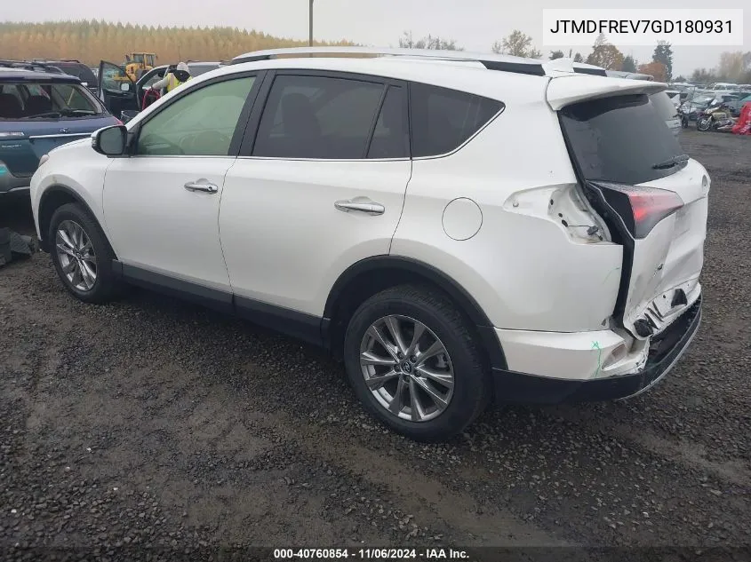 2016 Toyota Rav4 Limited VIN: JTMDFREV7GD180931 Lot: 40760854