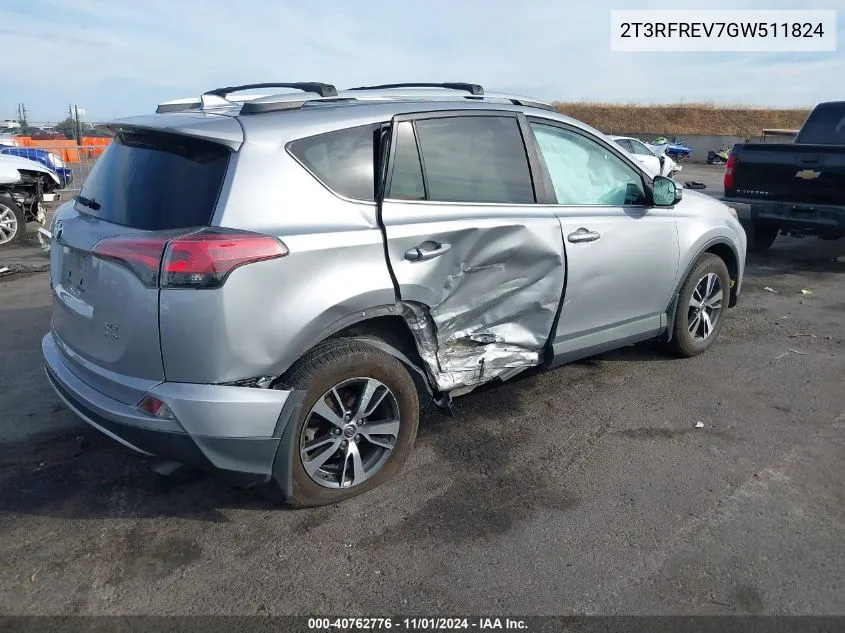 2016 Toyota Rav4 Xle VIN: 2T3RFREV7GW511824 Lot: 40762776