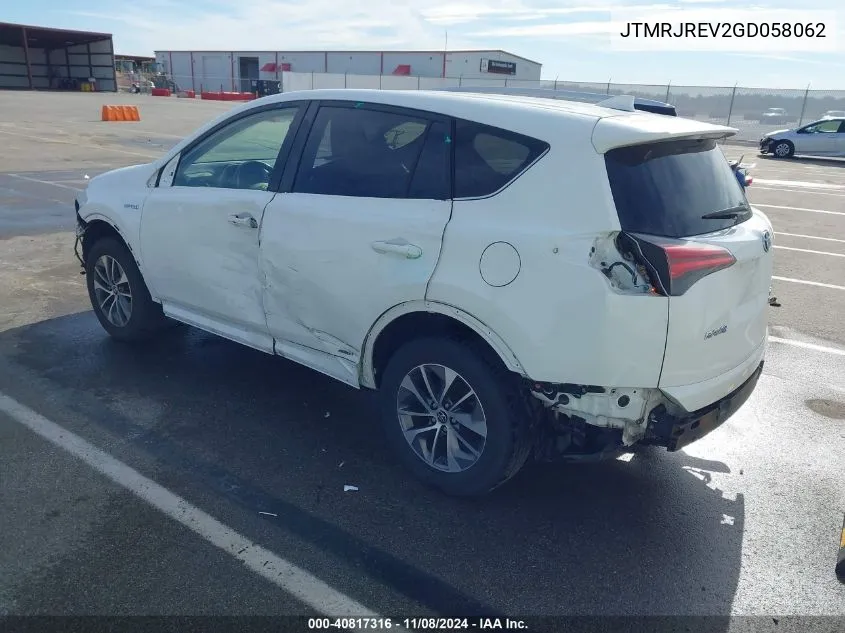 2016 Toyota Rav4 Hybrid Xle VIN: JTMRJREV2GD058062 Lot: 40817316