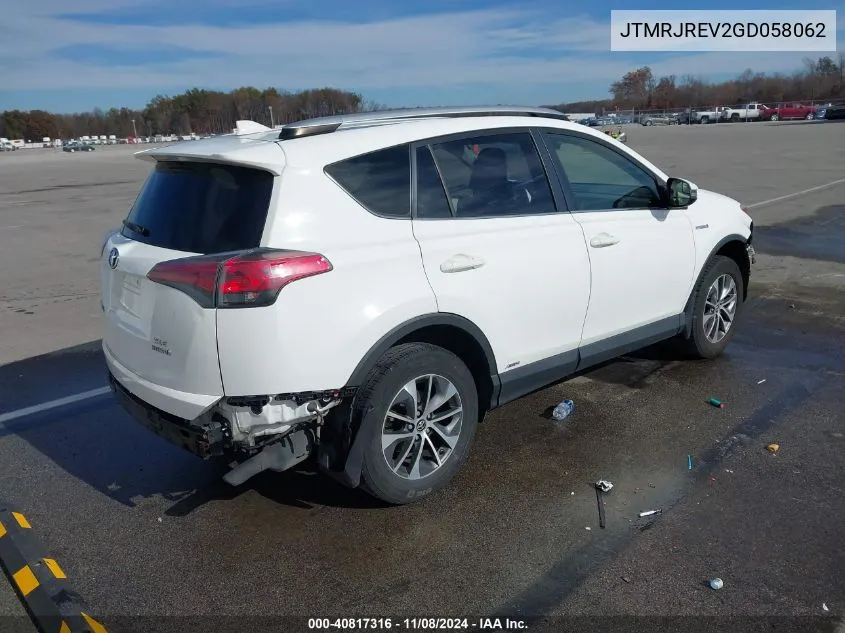 2016 Toyota Rav4 Hybrid Xle VIN: JTMRJREV2GD058062 Lot: 40817316