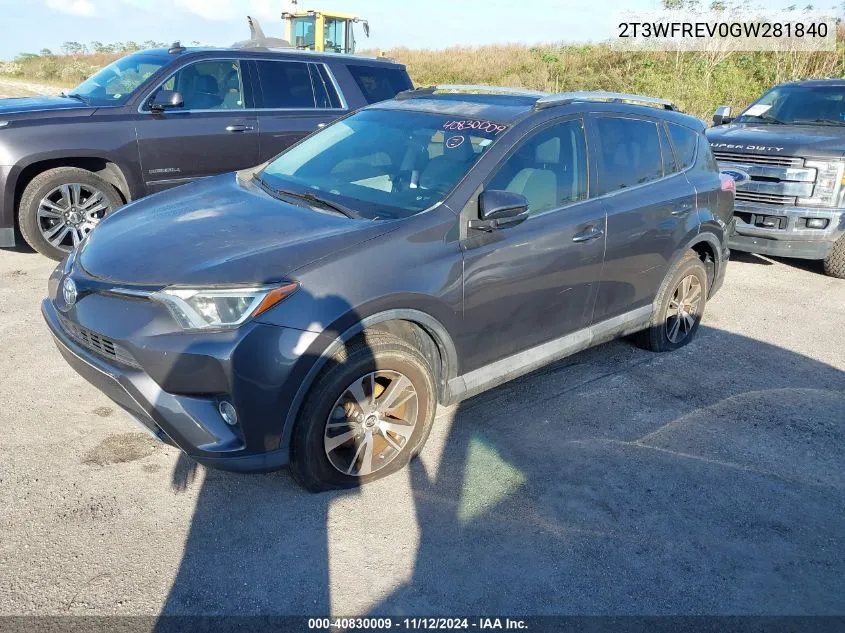 2016 Toyota Rav4 Xle VIN: 2T3WFREV0GW281840 Lot: 40830009