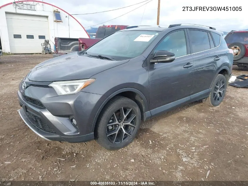 2016 Toyota Rav4 Se VIN: 2T3JFREV3GW451005 Lot: 40835103