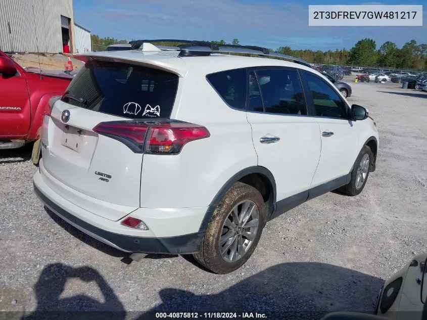 2016 Toyota Rav4 Limited VIN: 2T3DFREV7GW481217 Lot: 40875812