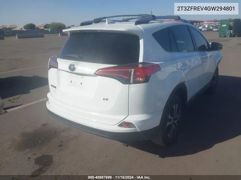 2016 Toyota Rav4 Le VIN: 2T3ZFREV4GW294801 Lot: 40887699