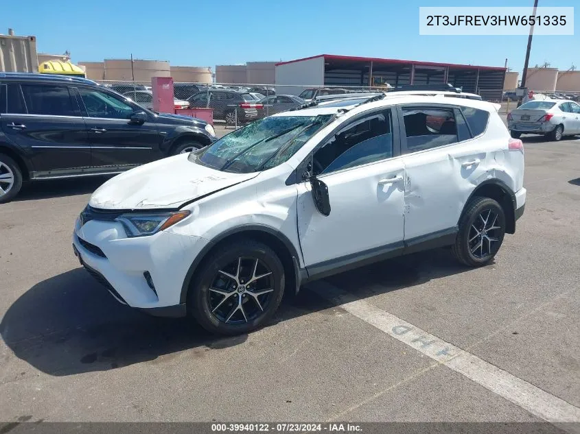 2017 Toyota Rav4 Se VIN: 2T3JFREV3HW651335 Lot: 39940122