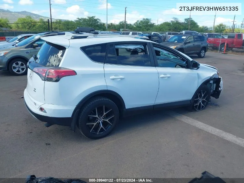 2017 Toyota Rav4 Se VIN: 2T3JFREV3HW651335 Lot: 39940122