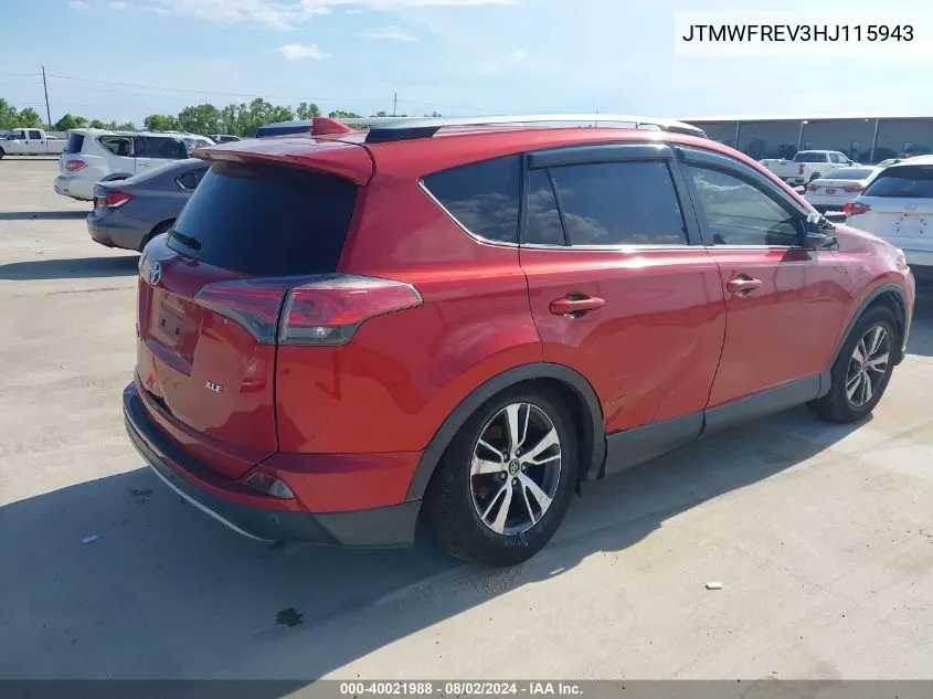 2017 Toyota Rav4 Xle VIN: JTMWFREV3HJ115943 Lot: 40021988