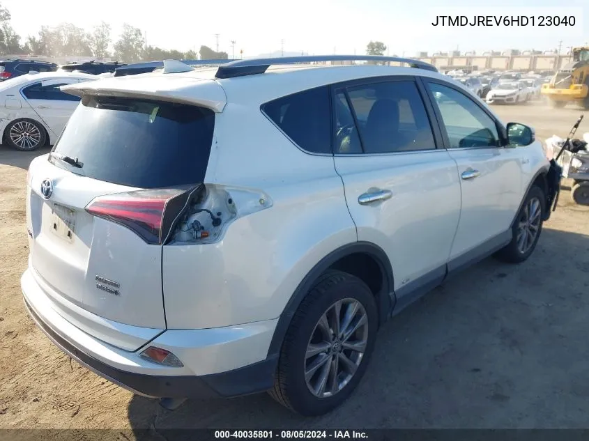 2017 Toyota Rav4 Hybrid Limited VIN: JTMDJREV6HD123040 Lot: 40035801