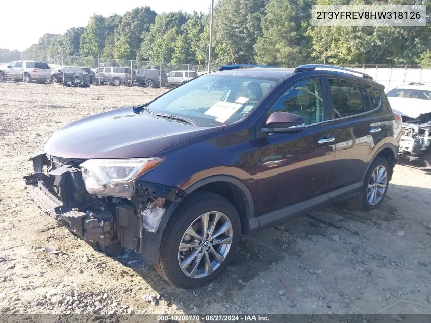 2017 Toyota Rav4 Limited VIN: 2T3YFREV8HW318126 Lot: 40200770