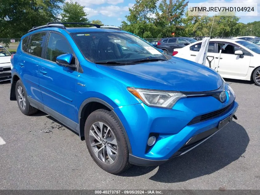 2017 Toyota Rav4 Hybrid Xle VIN: JTMRJREV7HD104924 Lot: 40273757