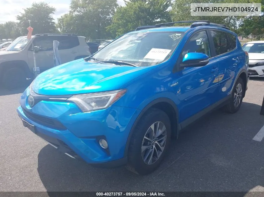 2017 Toyota Rav4 Hybrid Xle VIN: JTMRJREV7HD104924 Lot: 40273757