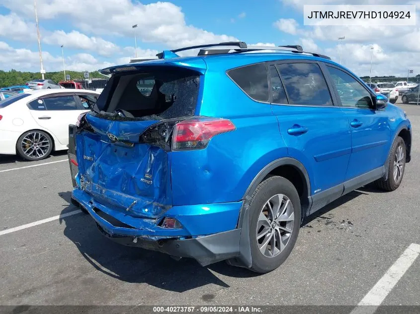 2017 Toyota Rav4 Hybrid Xle VIN: JTMRJREV7HD104924 Lot: 40273757