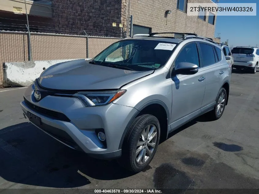 2017 Toyota Rav4 Limited/Platinum VIN: 2T3YFREV3HW403326 Lot: 40463578