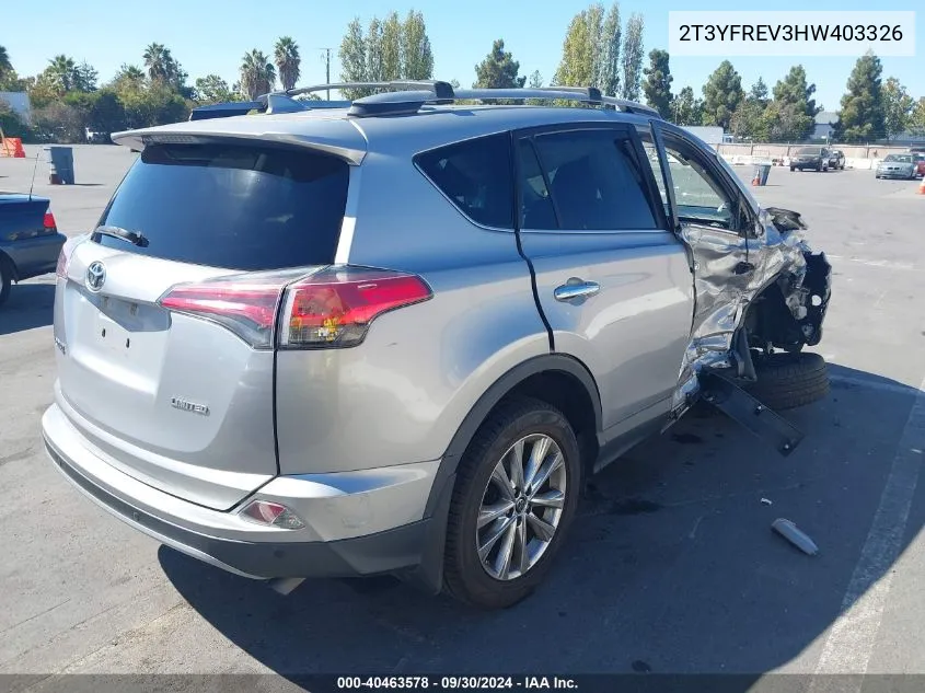 2017 Toyota Rav4 Limited/Platinum VIN: 2T3YFREV3HW403326 Lot: 40463578