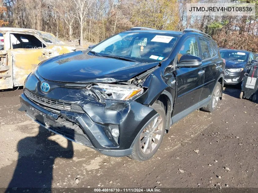 2017 Toyota Rav4 Hybrid Limited VIN: JTMDJREV4HD108536 Lot: 40816710