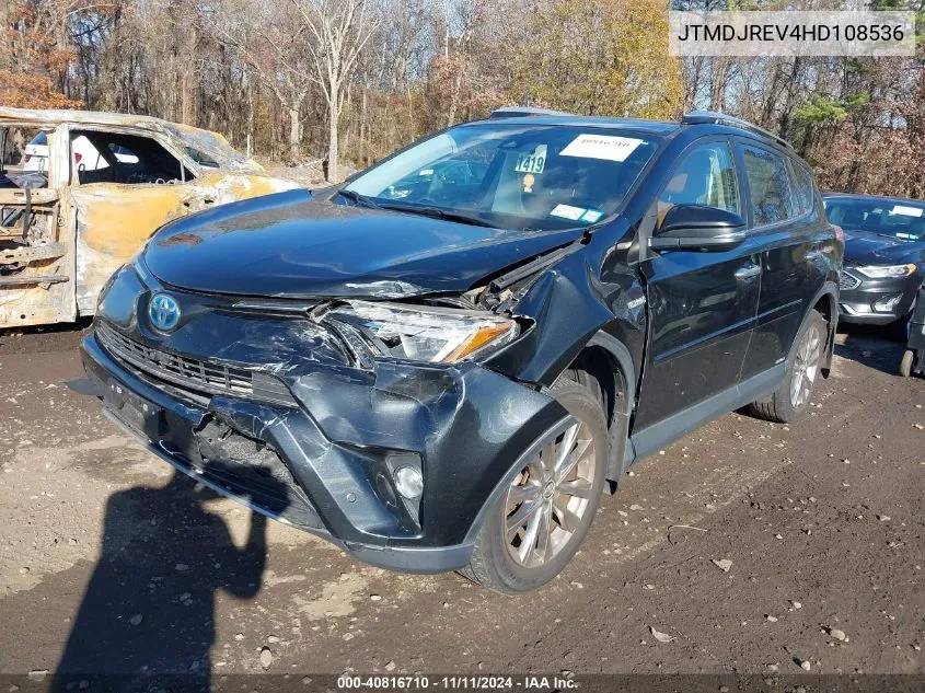 2017 Toyota Rav4 Hybrid Limited VIN: JTMDJREV4HD108536 Lot: 40816710