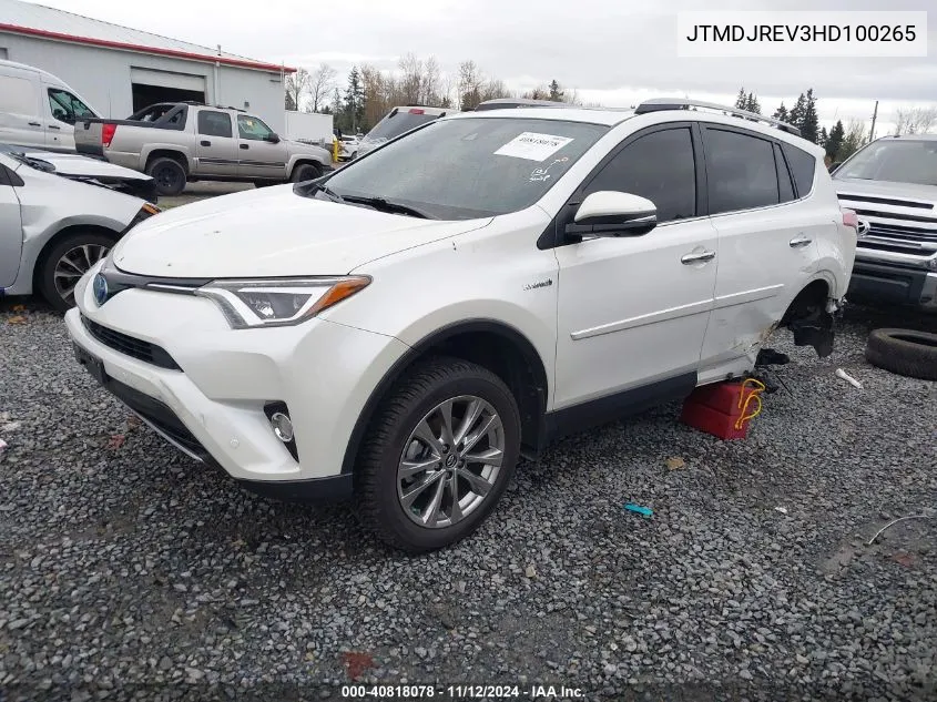 2017 Toyota Rav4 Hybrid Limited VIN: JTMDJREV3HD100265 Lot: 40818078