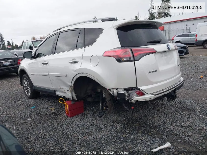 2017 Toyota Rav4 Hybrid Limited VIN: JTMDJREV3HD100265 Lot: 40818078