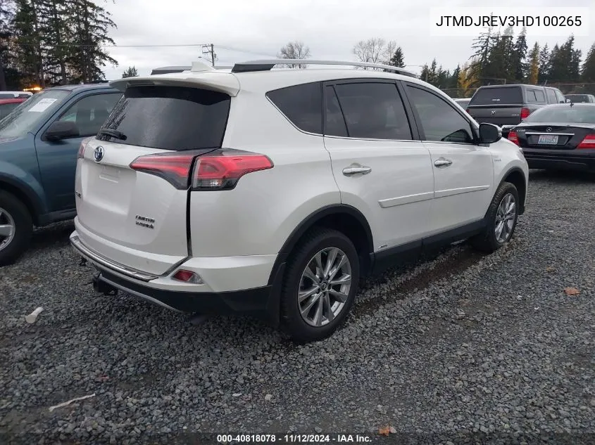 2017 Toyota Rav4 Hybrid Limited VIN: JTMDJREV3HD100265 Lot: 40818078