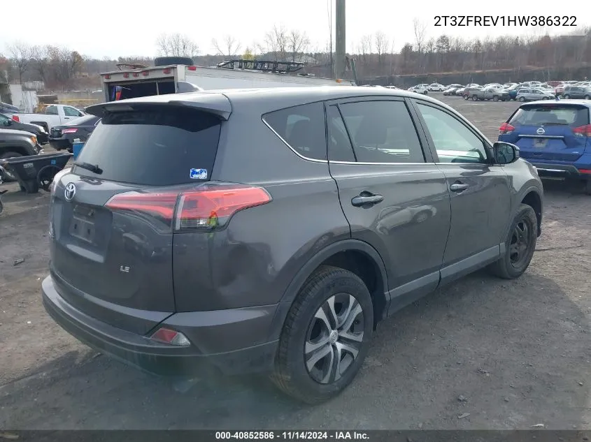 2017 Toyota Rav4 Le VIN: 2T3ZFREV1HW386322 Lot: 40852586