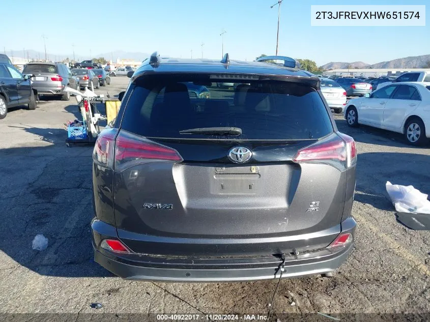 2017 Toyota Rav4 Se VIN: 2T3JFREVXHW651574 Lot: 40922017