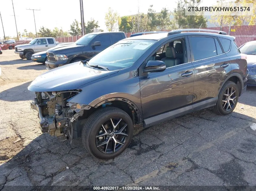 2017 Toyota Rav4 Se VIN: 2T3JFREVXHW651574 Lot: 40922017