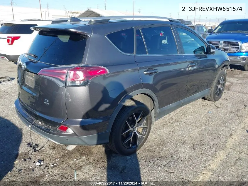 2017 Toyota Rav4 Se VIN: 2T3JFREVXHW651574 Lot: 40922017