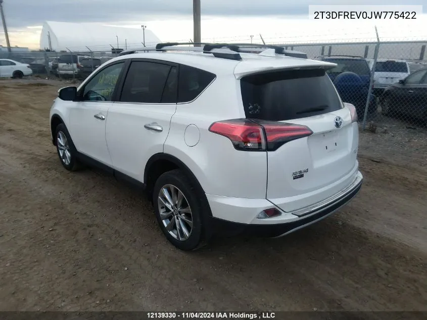 2018 Toyota Rav4 Limited VIN: 2T3DFREV0JW775422 Lot: 12139330