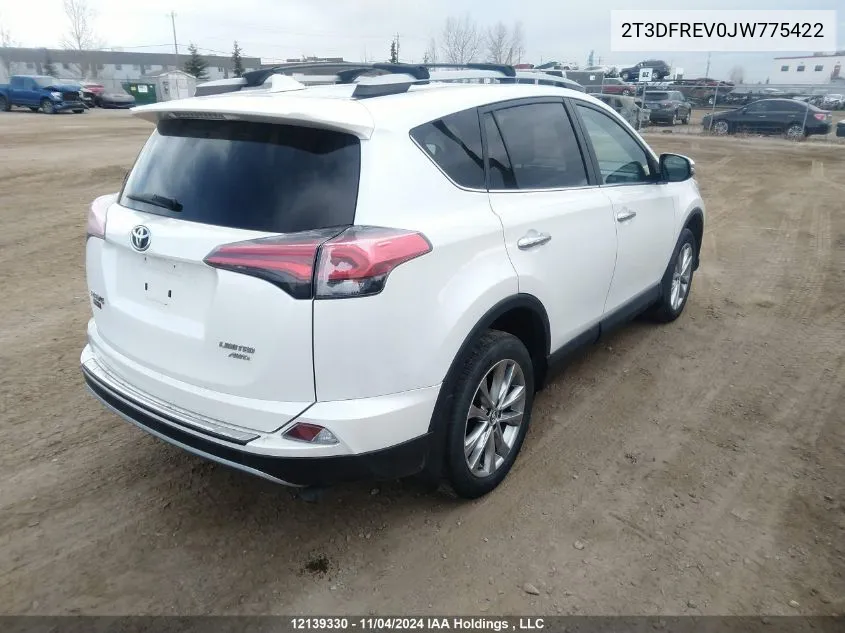 2018 Toyota Rav4 Limited VIN: 2T3DFREV0JW775422 Lot: 12139330