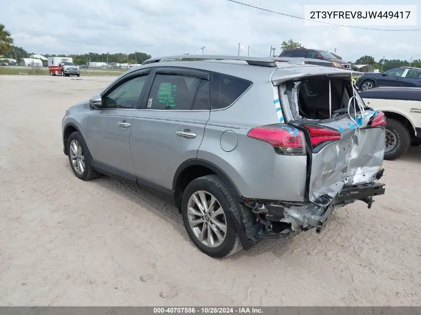 2018 Toyota Rav4 Limited VIN: 2T3YFREV8JW449417 Lot: 40707586